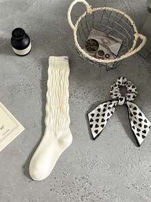 1 Pair White Pure Fresh Style Women's Mid-Calf Socks, Cute Daily Wear Fashion - White - View 6