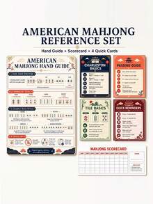 American Mahjong Beginner Reference, Mahjong Manual With Scorecard And 4 Quick Reference Cards, Easy-To-Read Mahjong Learning Aid, Suitable For Adults, Seniors, Game Night, Charleston, Tile Basics And Scoring - Multicolor - View 2
