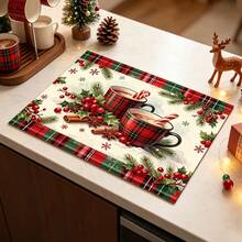 1pc Dish Drying Mat, Coffee Machine Mat, Christmas Red Plaid Coaster, High Absorbency Quick Dry Mat, Suitable For Kitchen Table, Bar Counter Decoration And Protection, Christmas Atmosphere Desktop Protector, Multi-Purpose Drying Mat, Home Gift, Desktop Decoration, Holiday Room Decor - XYLSD-976 - View 4