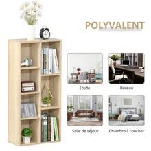 Opbergkast, boekenkast, 7-vakkenrek voor binnengebruik, woonkamer, slaapkamer - 50B x 24D x 106H cm, naturel hout - A - Bekijken 8