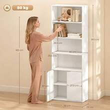 Boekenkast met 4 open vakken en 2 deuren voor woonkamer en kantoor, 59x29x180 cm, wit - A - Bekijken 5