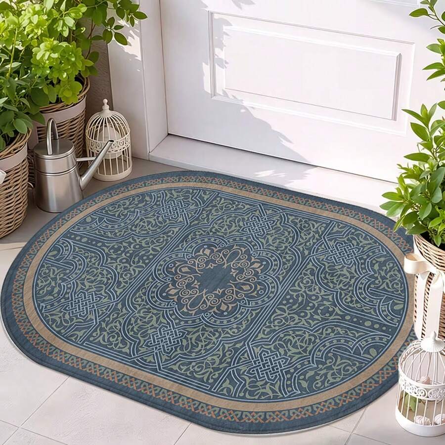 1pc Oval Flannel Door Mat, Soft Comfortable Absorbent Non-Slip Machine Washable With Anti-Slip Backing, Suitable For Entrance, Living Room, Bedroom, Kitchen, Bathroom, Patio, Hallway, Multi-Functional Home Floor Mat Holiday Decor Rug - Multicolor - View 1