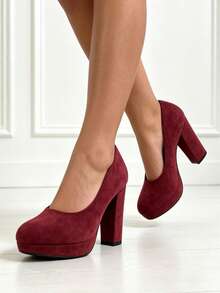 Fashionable Elegant Solid Color Commuter Party High Heels - Burgundy - View 2