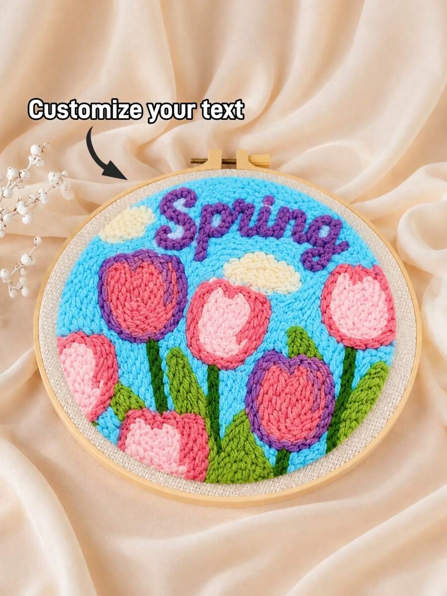 個性化花卉刺繡圈,DIY 戳戳繡刺繡套件,客製化文字毛線藝術,手工藝裝飾,彩色花卉牆飾,獨特生日禮物,居家房間裝飾,創造您自己的手工藝術品 - 彩色 - 查看 1