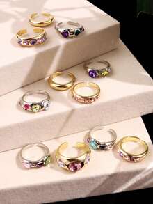 11pcs Set Exquisite Vintage Fashion Elegant Elegant Sophisticated Versatile Colorful Rhinestone Gold & Silver Rings Set For Women Daily Wear Vacation Date Holiday Party Jewelry - Multicolor - View 4