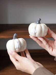 1pc Halloween Pumpkin Ceramic Tea Pet, Ghost Little Pumpkin Desktop Decoration Ornament, Exquisite, Suitable For Home Decor, Tea Table, Dining Table, Living Room, Entrance Hall Decoration, Gift, Holiday Decoration - Multicolor - View 5