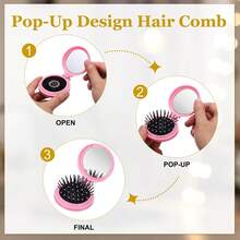 3pcs Foldable Travel Combs With Pocket Mirror, Multi-Color Round Design, Unisex, Portable Ball-Shaped Massage Brush Head, Foldable For Bag Storage, Suitable For Gym And Daily Styling, Exquisite Gift - Cushion Brush (Black Air Cushion) - View 5