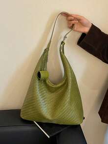 Tas Bahu Tenun Minimalis Nicekee, Dilengkapi Klip Kacamata, Tas Ketiak Kapasitas Besar yang Elegan, Cocok untuk Berbelanja dan Bepergian - Hijau - View 9