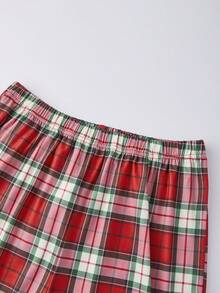 Matching Christmas Pajamas For Family Reindeer Print Tops + Plaid Pants - White - View 7