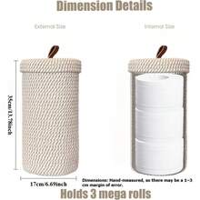 Hand-Woven Toilet Paper Holder - Woven Toilet Paper Storage Rack With Lid And Storage Basket, Freestanding Bathroom Organizer, Holds 3 Extra Large Rolls, Suitable For Bathroom And Under Sink, Toilet Paper Holder Home Storage, Bathroom, Modern Home Storage Solution - Multicolor - View 5