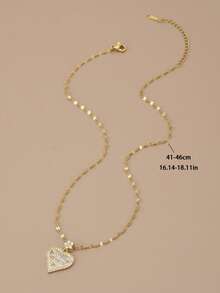 1pc Cubic Zirconia Decor Heart Shaped Stainless Steel Necklace, Women's Exquisite Accessory Valentines,Mom,Mother,Mother's Day,Gift - Yellow Gold - View 3