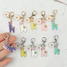 10pcs Gold & Silver Alpaca And Flower Keychain Set, Car Key Accessories Pendant, Fashionable Bag Charm For Daily Wear, Family Fun Souvenir, Creative Birthday Gift For Friends - Multicolor - View 7