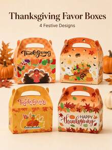 12pcs Reusable Thanksgiving Turkey Maple Leaf Handle Paper Boxes, Holiday Baking Cookie Dessert Gift Packaging Boxes - Multicolor - View 6