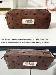 New Korean Style Polka Dot Print Pencil Case, Ins Large Capacity Student Stationery Storage Bag, Handheld Makeup Bag, Pencil Box, Suitable For Desktop Accessories, Applicable For Travel, Cosmetics, Stationery Storage, Compact And Portable Size, Meets Multi-Functional Storage, Durable Zipper Closure - Multicolor - View 7