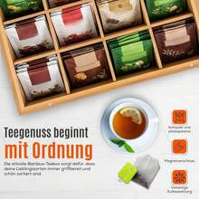 Bamboo Tea Bag Storage Box, 12 Compartments, With Magnetic Closure And Transparent Viewing Window, Natural Color (9 * 28 * 16 Cm), Ideal For Organized Tea Bag Storage - Natural Wood Color - View 2