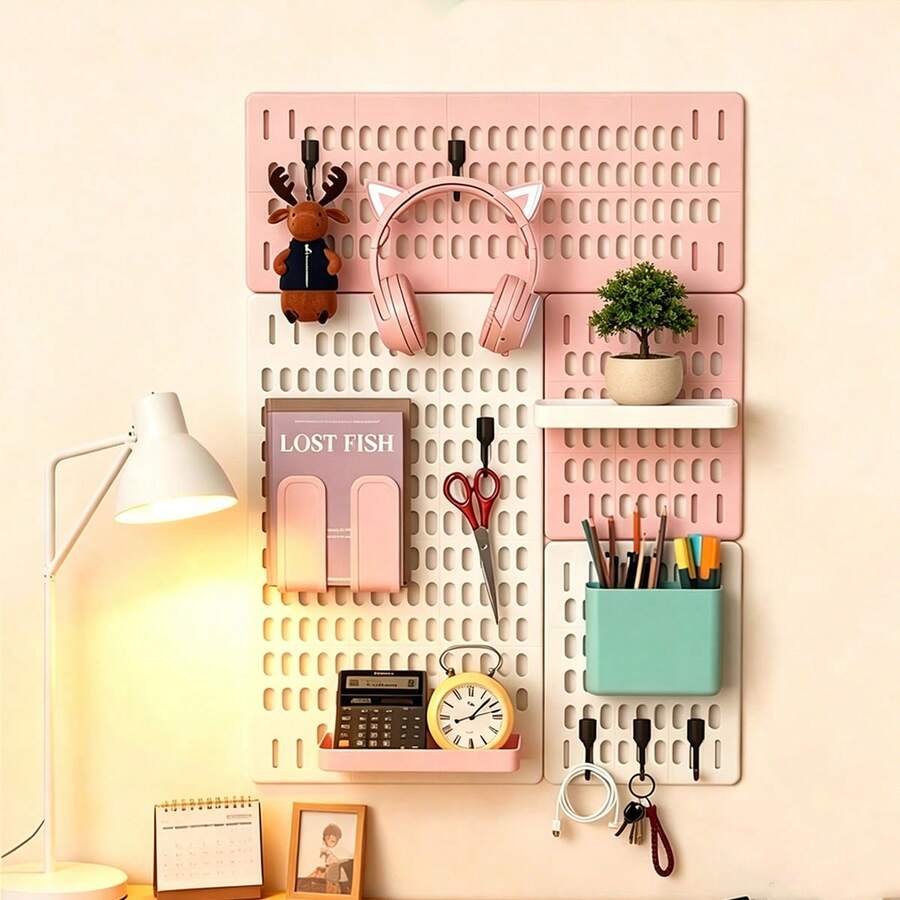 70*50cm No-Drill Pegboard Wall Storage Shelf Vertical Desktop Pegboard Dorm Kitchen Bathroom Home Desk Wall-Mounted Shelf No-Nail Display Rack Wall Storage Organizer - View 1