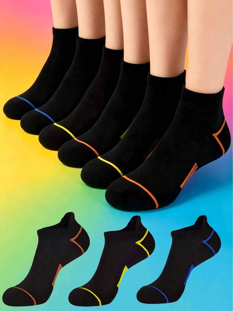 12 Pairs Black Spring/Summer Unisex Running Fitness Sports Socks, Fashionable Versatile Anti-Slip Tab Heel Sweat-Absorbent Comfortable Socks - Black and White - View 1