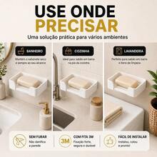 Saboneteira Parede Com Dreno Fita 3M Sem Furar Banheiro Cozinha Lavanderia - branco - Visão 3
