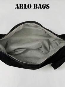 Shoulder Bag With Smooth Curved Silhouette, Rivet Trim, Casual Relaxed Vibe. Wide Adjustable Shoulder Strap For Comfortable Burden-Free Carrying. Large Capacity Interior Easily Stores Personal Items, Suitable For Daily Outings, Casual Shopping And Other Scenarios, Creating A Personalized Fashionable Look. - Black - View 4
