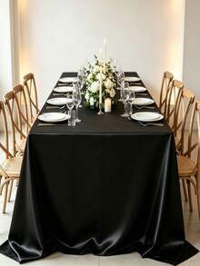 1pc 145*259cm Rectangular Satin Tablecloth, Silky Fabric, Woven, Suitable For Party, Holiday Dinner, Wedding Reception Table Decoration (Multiple Sizes And Colors) - Black - View 7