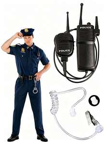 Halloween 2pcs Plastic Material, Police Plastic (Non-Electric) Walkie-Talkie, Police Equipment, Police Role Play Accessories, Earplugs, Headphones, Anime Props, Performance Props, Costume Props, Couple Performance Props, Suitable For Outdoor Theme Parties, Living Room Decoration, Makeup Photography And Daily Wear. Very Durable, Fashionable And Personalized, Customizable, Anime Cartoon Style Clothing Accessories, Adult Costume Set - Multicolor - View 1