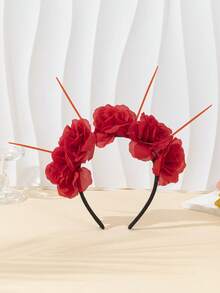 1PC Fashionable Elegant Flower Headband, Suitable For Halloween Holiday Costume, Casual Polyester Fiber Headband, All Seasons - Red - View 3