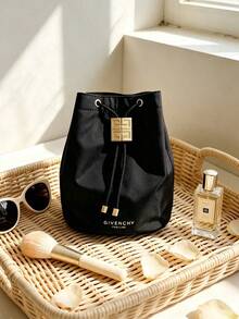 Givenchy Parfums Black 4G Logo Round Cosmetic Bag, Portable Handheld Travel Makeup Storage Pouch - Black - View 2