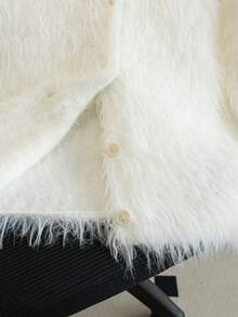 Cardigan Rajut Lengan Panjang Leher Bulat Manis untuk Anak Perempuan, Jaket Bertekstur Lembut dengan Kancing Depan, Gaya Sederhana dan Serbaguna untuk Pakaian Kasual Sehari-hari di Kampus, Musim Semi, Musim Gugur, dan Musim Dingin. - Putih - View 5