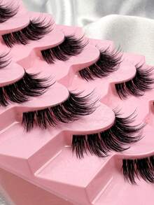 7 Pairs Strip Lashes Natural Fluffy False Eyelashes Curled Spikes Clear Band Fake Lashes Wispy Reusable Cat Eye Lashes Easy To Wear Beginner-Friendly Suitable For Daily Outings And Gatherings - View 7