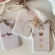 1pc Cute Kitten Sliding Card Cover - Star Chasing Love Bean Card, Protective Cover, Student Meal Card, Bus Card, School ID Card, Bank Card Access Control, School Supplies, Learning Storage Card Cover, Good Helper - Multicolor - View 2