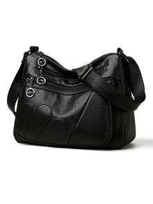 Fashion PU Leather Luxury Multi-Pocket Handbags High Quality Women's Bag Flower Embroidery Design Ladies Crossbody Shoulder Bags - Black - View 8