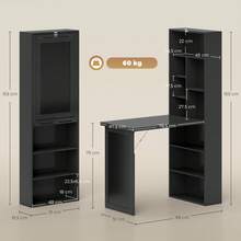 Opklapbaar computerbureau met boekenkast, werkblad, schoolbord en verstelbare plank, 98x51x153 cm, zwart - A - Bekijken 5