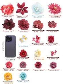 40pcs Red Burgundy Mixed Artificial Flower Heads, Stemless Fake Roses Peonies Lilies & Daisy Flowers For DIY Wedding Bouquets, Wreaths, Garlands, Table Centerpieces, Gift Box, Cake, Mirror, Candle Ring, Party Backdrop And Home Decor Floral Crafts - Red Series - View 2