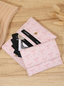 New Bow Printed Card Bag, Flip Button Coin Wallet, Lightweight And Portable Cash And Credit Card Bag, Perfect For Outdoor And Travel - Pink - View 6