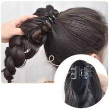 Synthetic 14Inch Long Twist Braid Claw Clip Ponytail Extensions Fluffy Heat Resistant Ponytail Hair Accessories For Women - Multicolor - View 6