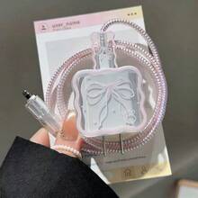 Pelindung Charger Bentuk Pita Lucu 18W/20W, Pelindung Kabel Data Anti-Patah, Kompatibel dengan Kepala Pengisian Cepat Apple - Baby Pink - View 2