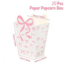 10/20/50pcs Sweet Pink Bow Popcorn Boxes, Mini Paper Bow Popcorn Bags, Macaron Color Candy Storage Boxes, Birthday Party, Pajama Party, Bridal Shower, Wedding, Movie Night, Party Favor Boxes - Pink - View 10
