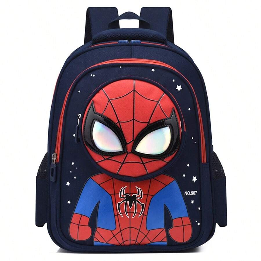 Back To School Disney Marvel Avengers Spider-Man Themed Backpack, 3D Cartoon Design With Colorful Glasses Style, Multi-Compartment Large Capacity Storage, Mesh Side Pockets, Breathable Honeycomb Back Padding, Adjustable Wide Strap For Weight Relief And Spine Protection, Water-Resistant Durable Easy-To-Clean Fabric, Available In Royal Blue And Navy Blue, Suitable For School, Commute, Daily Use And Travel - Backpack - View 1