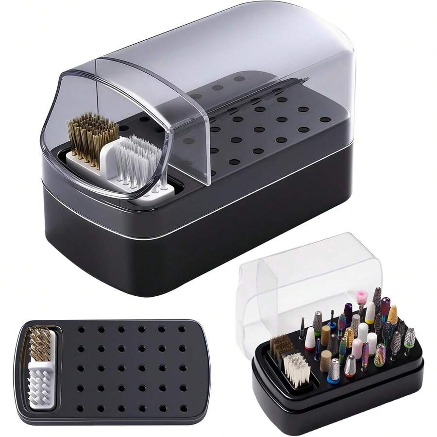 2-In-1 Nail Drill Bit Storage Rack & Cleaning Brush Box, 30-Slot White Nail Drill Bit Organizer Display Storage Box, Nail Drill Bit Cleaning Brush, Professional Nail Art Tool Accessories, Nail Drill Bits Not Included