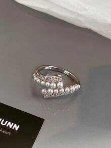 1pc Casual Elegant Curved Cubic Zirconia Ring Suitable For Women's Daily Commute Wear - Silver - View 7