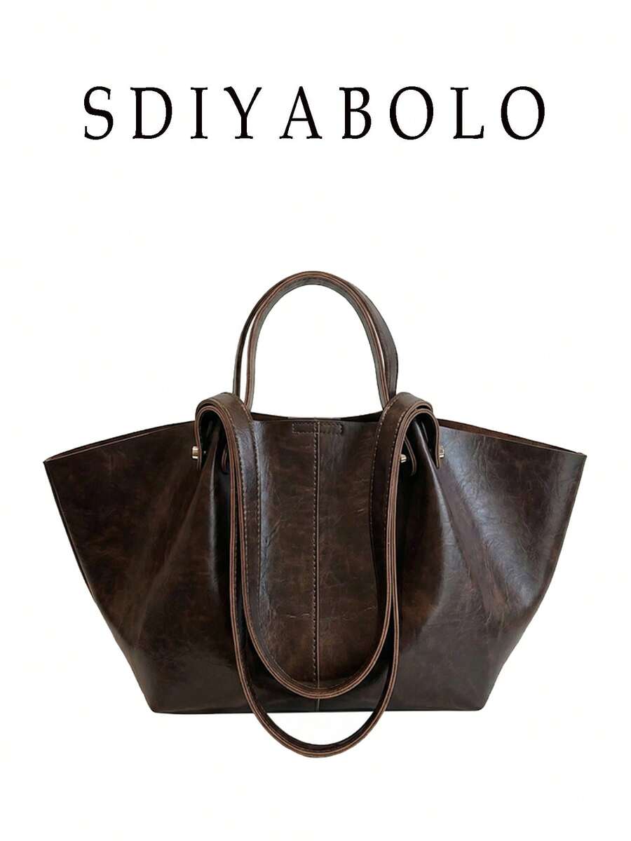 2pcs Solid Color Large Capacity Tote Bag Casual Bookbag Dual Handle Design Magnetic Closure Shoulder Bag Suitable For Travel Shopping Dating Office