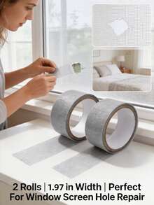 Mosquito Net Repair Tape, Mesh Window Repair Sheet, Screen Repair Tape. These Patches Can Easily Repair Cracks And Holes In Home Screens, Effectively Preventing Mosquitoes, Flies And Various Insects From Entering The Room. 2 Rolls, Width 1.97in, Total Length 157.48in - Grey - View 2
