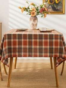 1pc Autumn Vintage Warm Yellow Plaid Tablecloth, Retro Country Style Dining Table Cloth, Home Restaurant Decor Table Cover - Rust Red - View 4