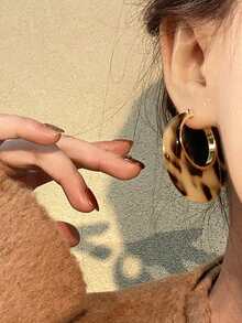 1 Pair Minimalist Fashion Synthetic Resin Leopard Print Geometric Hoop Earrings Suitable For Women Party And Gathering - Multicolor - View 6