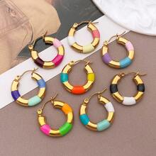 2pcs Fashion Oval Earrings Stainless Steel Oval Gold 20MM Large Round Clip Smooth Metal Earrings Elegant Accessories - Multicolor - View 4