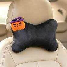 1pc Halloween Pumpkin Ghost Car Neck Pillow, Short Plush Headrest, Ergonomic Design, All-Season Use, Women's Car Interior Accessory - A - View 2