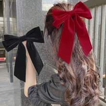 1pc Large Velvet Bow Hair Clip, Large Satin Ribbon Hair Accessory, Korean Style Women's Hair Decoration, Cute Back Hair Ornament, Suitable For Daily Wear And Party - Multicolor - View 1