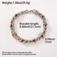 1pc Street Hip-Hop Punk Style Stainless Steel Silver Bracelet, Inlaid With Red Zirconia, Unisex, Suitable For Daily And Party Wear - Silver - View 7