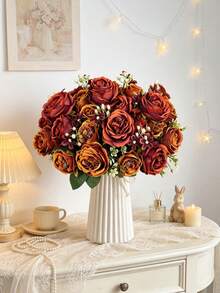1pc Artificial Peony Bouquet, Silk Roses, Suitable For Home, Wedding, Party Decoration, Tabletop Decor, Valentine's Day, Birthday Gift, Graduation Ceremony And Other Occasions - Orange - View 7