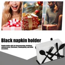 1pc Black Knife & Fork Napkin Holder For Home Kitchen, Cafe, Restaurant Dining Table, Metal Napkin Holder, Paper Towel Dispenser - Multicolor - View 6